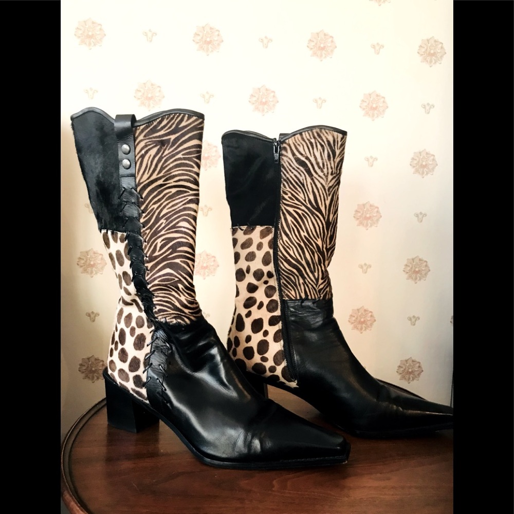 Ladies Stuart Wietzman calf skin animal print cowboy boots, size 11